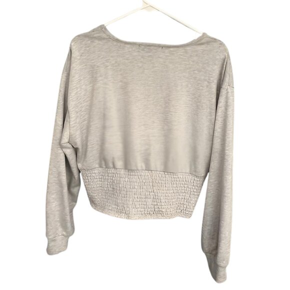 🤍 A Love Story Rhinestone Light Gray Long Sleeve Cropped Sweatshirt – Size XL - Picture 2 of 8